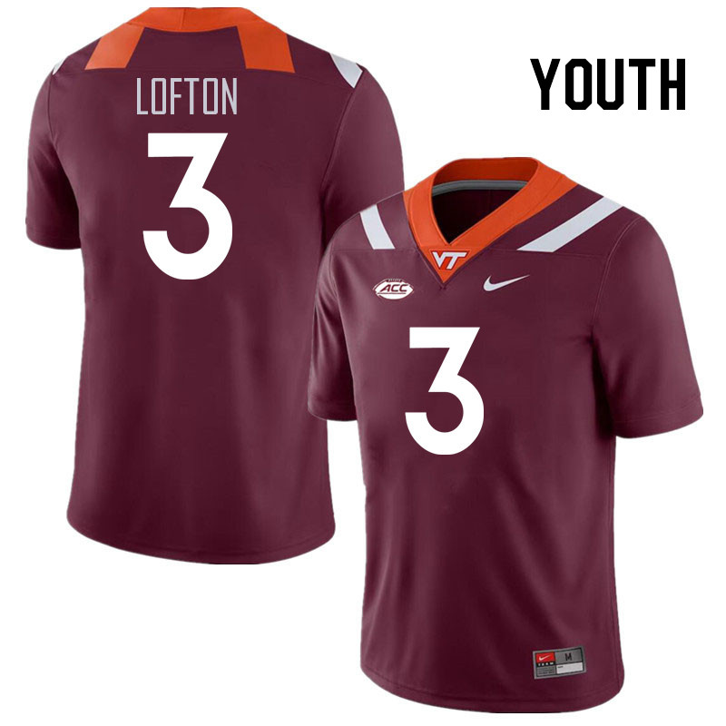 Youth #3 Da'Wain Lofton Virginia Tech Hokies College Football Jerseys Stitched Sale-Maroon - Click Image to Close